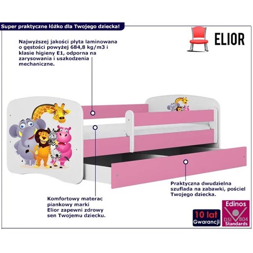 Łóżko dla dziewczynki z materacem Happy 2X mix 80x160 - różowe Elior One Size Edinos.pl