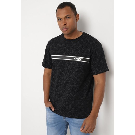Czarna Bawełniana Koszulka z Krótkim Rękawem i Nadrukiem Timamie ze sklepu Born2be Odzież w kategorii T-shirty męskie - zdjęcie 172360274