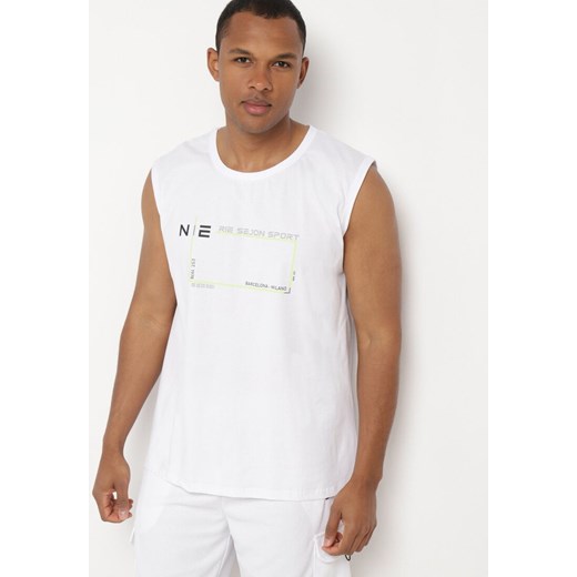 Biała Bawełniana Koszulka bez Rękawów z Nadrukiem Acacilla ze sklepu Born2be Odzież w kategorii Podkoszulki męskie - zdjęcie 172360333