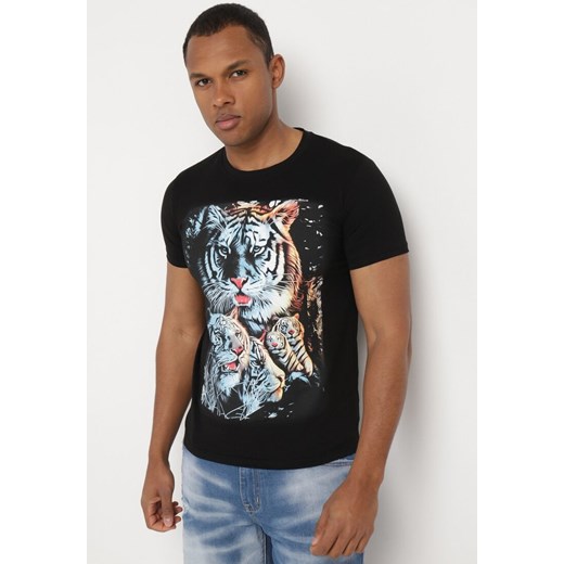 Czarna Bawełniana Klasyczna Koszulka ze Zwierzęcym Motywem Klobia ze sklepu Born2be Odzież w kategorii T-shirty męskie - zdjęcie 172360923