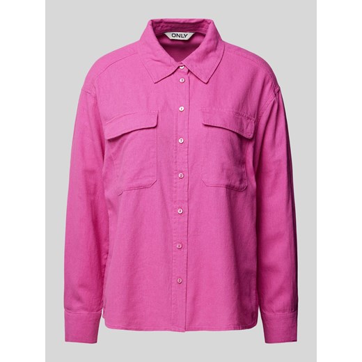 Bluzka lniana o kroju oversized z kieszeniami z patką na piersi model ‘CARO’ ze sklepu Peek&Cloppenburg  w kategorii Koszule damskie - zdjęcie 172361192