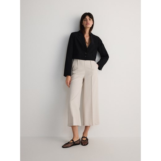 Reserved - Spodnie culotte z wiskozą - beżowy ze sklepu Reserved w kategorii Spodnie damskie - zdjęcie 172363880