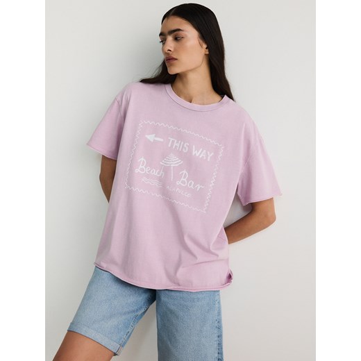 Reserved - T-shirt regular z nadrukiem - pastelowy róż ze sklepu Reserved w kategorii Bluzki damskie - zdjęcie 172364164