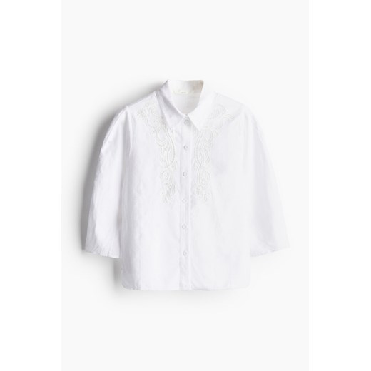 H & M - Bluzka z haftem angielskim - Biały H & M L H&M