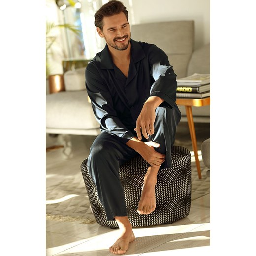 Satynowa piżama męska czarna Lukas, Kolor czarny, Rozmiar M, DKaren ze sklepu Intymna w kategorii Piżamy męskie - zdjęcie 172373351