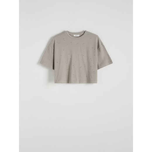 Reserved - T-shirt z aplikacją - jasnoszary ze sklepu Reserved w kategorii Bluzki damskie - zdjęcie 172378151