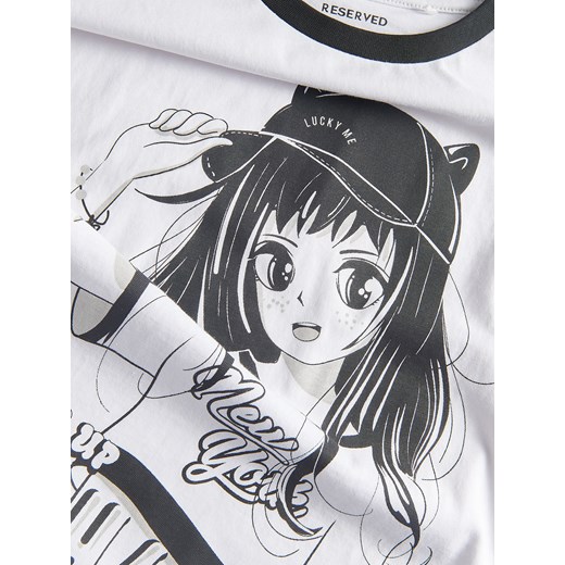 Reserved - T-shirt z nadrukiem - biały Reserved 128 (7-8 lat) Reserved
