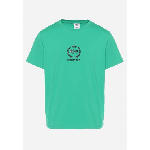 Zielona T-Shirt Koszulka z Bawełny z Krótkim Rękawem i Aplikacją Abrovia ze sklepu Born2be Odzież w kategorii T-shirty chłopięce - zdjęcie 172378601