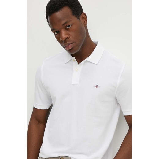 Gant polo bawełniane kolor biały gładki ze sklepu ANSWEAR.com w kategorii T-shirty męskie - zdjęcie 172378664