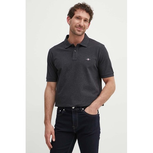 Gant polo bawełniane kolor szary gładki ze sklepu ANSWEAR.com w kategorii T-shirty męskie - zdjęcie 172378674