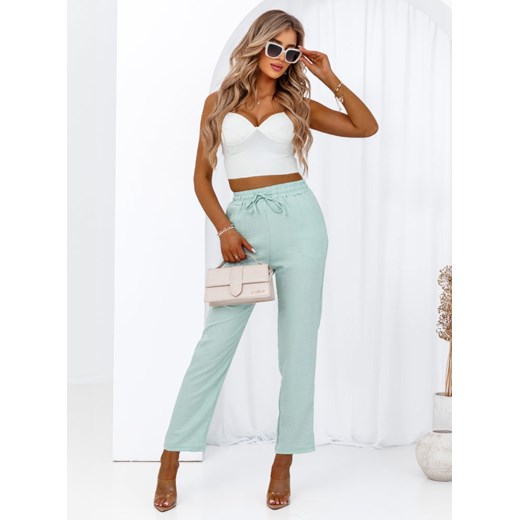Miętowe spodnie z wiązaniem w talii Leslie - miętowy Pakuten uniwersalny okazja pakuten.pl
