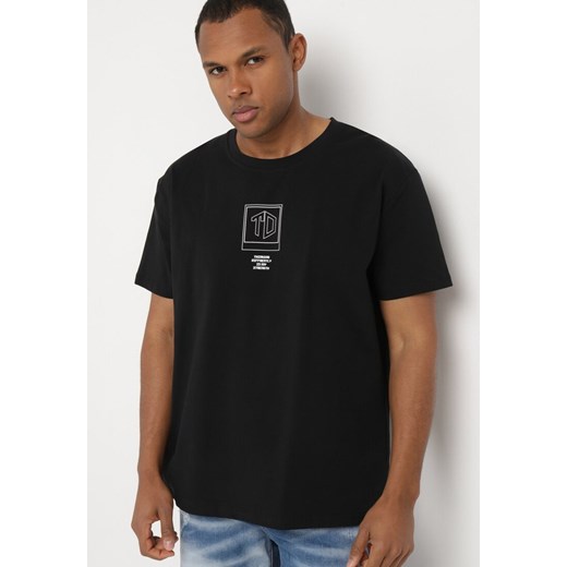 Czarna Koszulka Bawełniana z Krótkim Rękawem i Nadrukiem Nobalia ze sklepu Born2be Odzież w kategorii T-shirty męskie - zdjęcie 172379413