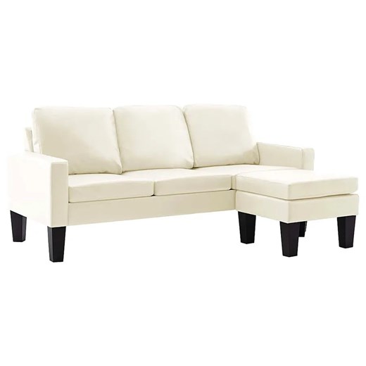 3-osobowa sofa z ekoskóry z podnóżkiem kremowa - Lencor 4Q ze sklepu Edinos.pl w kategorii Sofy i kanapy - zdjęcie 172381253