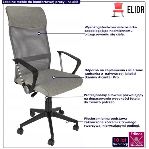 Szary fotel obrotowy biurowy - Egon Elior One Size promocyjna cena Edinos.pl