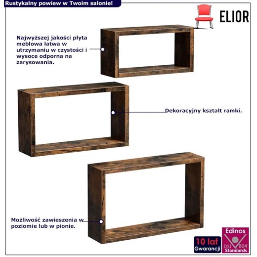 Zestaw 3 półek industrialnych rustyklany brąz - Lobiro Elior One Size Edinos.pl