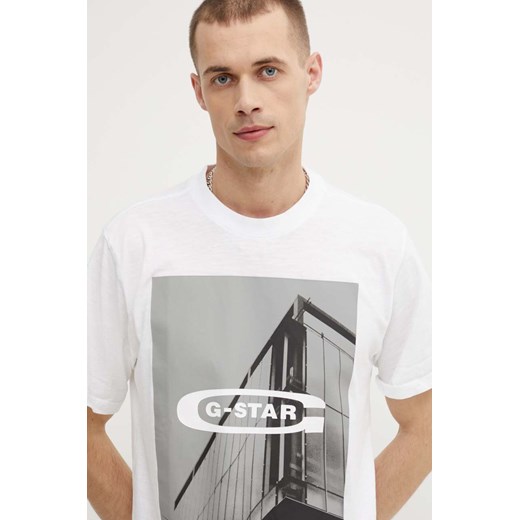 G-Star Raw t-shirt bawełniany męski kolor biały z nadrukiem D24683-C372 ze sklepu ANSWEAR.com w kategorii T-shirty męskie - zdjęcie 172382154