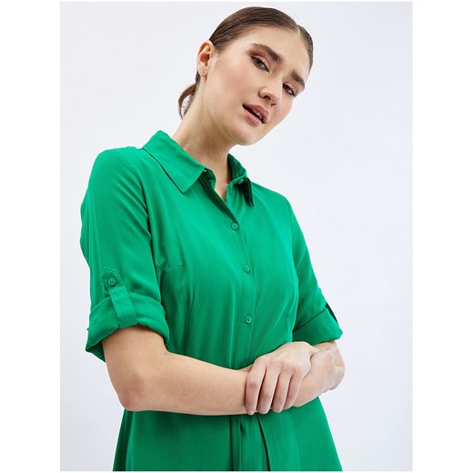 ORSAY sukienka zielona z długimi rękawami koszulowa elegancka midi 