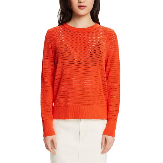 Sweter damski pomarańczowa Esprit z okrągłym dekoltem bawełniany 