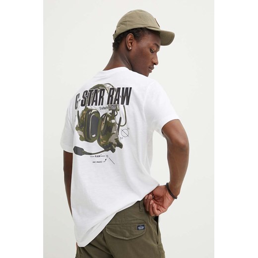 G-Star Raw t-shirt bawełniany męski kolor biały z nadrukiem D24687-C372 ze sklepu ANSWEAR.com w kategorii T-shirty męskie - zdjęcie 172386083