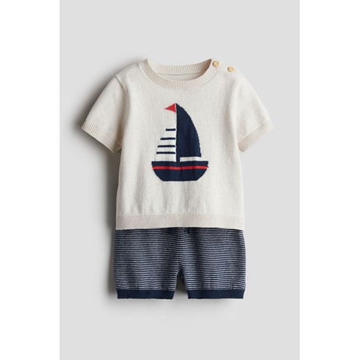 H & M - Dzianinowy komplet 2-częściowy z topem i szortami - Niebieski ze sklepu H&M w kategorii Odzież dla niemowląt - zdjęcie 172387004