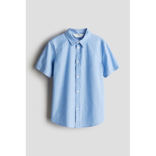 H & M - Bawełniana koszula z krótkim rękawem - Niebieski H & M 140 (9-10Y) H&M