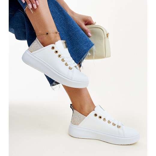 Biało-beżowe sneakersy z cyrkoniami Antonietta ze sklepu gemre w kategorii Trampki damskie - zdjęcie 172388324