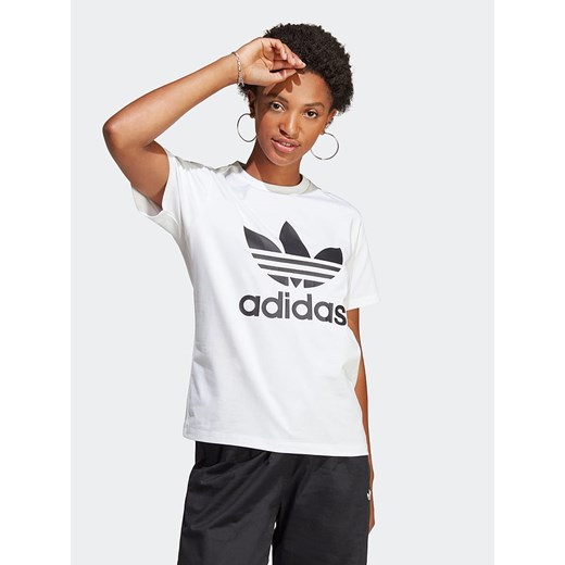 Bluzka damska Adidas biała z krótkim rękawem w sportowym stylu bawełniana na lato 