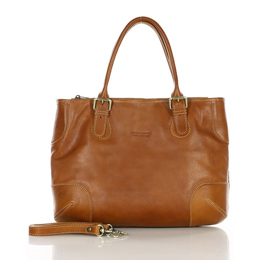 Torebka do ręki kuferek genuine leather made in Italy - MARCO MAZZINI camelowa ze sklepu Verostilo w kategorii Torby Shopper bag - zdjęcie 172391443