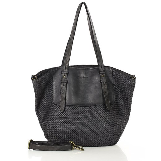 Shopperka torebka skórzana pleciona dwustronna - MARCO MAZZINI czarna ze sklepu Verostilo w kategorii Torby Shopper bag - zdjęcie 172391473