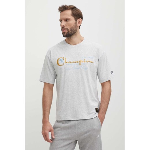 Champion t-shirt bawełniany męski kolor szary z aplikacją 219998 ze sklepu ANSWEAR.com w kategorii T-shirty męskie - zdjęcie 172392810