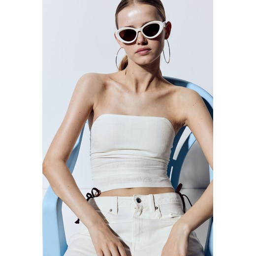 H & M - Marszczony top gorsetowy - Biały ze sklepu H&M w kategorii Bluzki damskie - zdjęcie 172393314