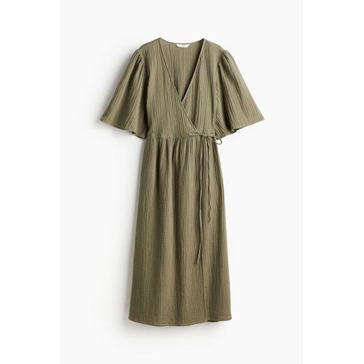 H & M - Kopertowa sukienka muślinowa - Zielony H & M L H&M