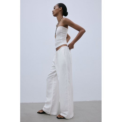 H & M - Spodnie z domieszką lnu - Biały ze sklepu H&M w kategorii Spodnie damskie - zdjęcie 172393434