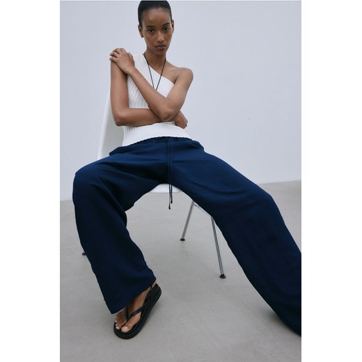 H & M - Spodnie bez zapięcia z domieszką lnu - Niebieski ze sklepu H&M w kategorii Spodnie damskie - zdjęcie 172393494