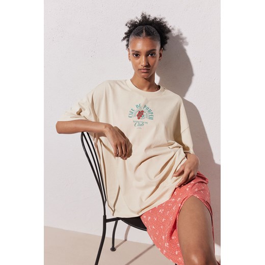 H & M - T-shirt oversize z motywem - Beżowy ze sklepu H&M w kategorii Bluzki damskie - zdjęcie 172393522