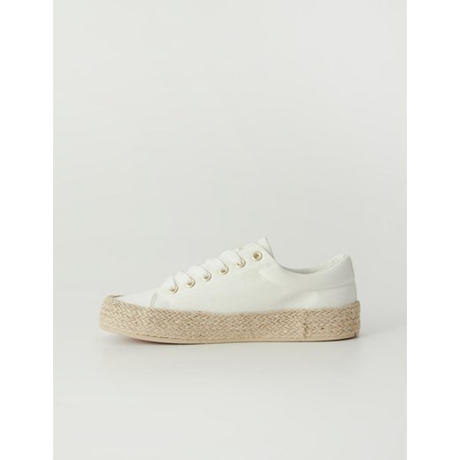 Espadryle damskie Diverse beżowe sznurowane z tkaniny na płaskiej podeszwie casual
