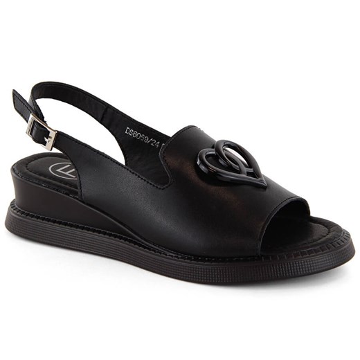 Skórzane sandały damskie na koturnie czarne Filippo DS6069 ze sklepu ButyModne.pl w kategorii Sandały damskie - zdjęcie 172400824