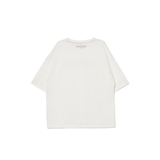 Cropp - Kremowy t-shirt z nadrukiem - kremowy Cropp XL promocyjna cena Cropp