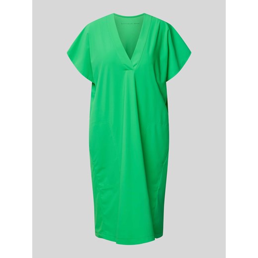 Sukienka Raffaello Rossi luźna zielona w serek casual z krótkim rękawem 