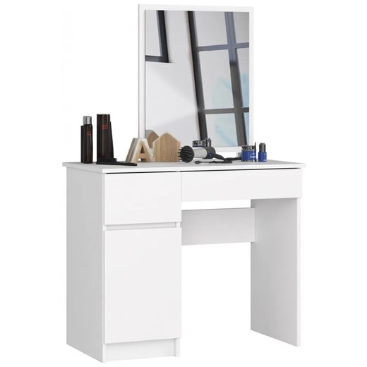 Białe biurko z toaletką z lustrem do sypialni lewostronne - Starius 4X ze sklepu Edinos.pl w kategorii Toaletki - zdjęcie 172404034