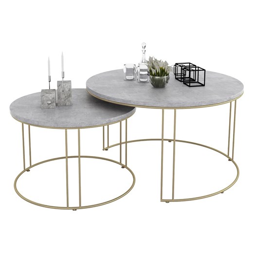 Zestaw dwóch stolików kawowych złoty + beton - Olona 3X ze sklepu Edinos.pl w kategorii Stoliki kawowe - zdjęcie 172404291