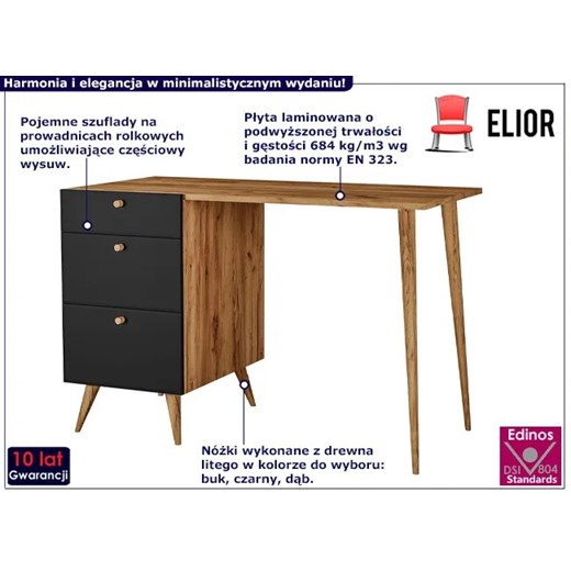 Biurko z szufladami w stylu skandynawskim dąb craft + czarny - Elara 4X Elior One Size Edinos.pl