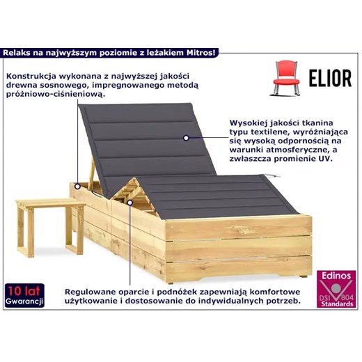 Leżak ze stolikiem z drewna sosnowego antracyt - Mitros Elior One Size okazyjna cena Edinos.pl