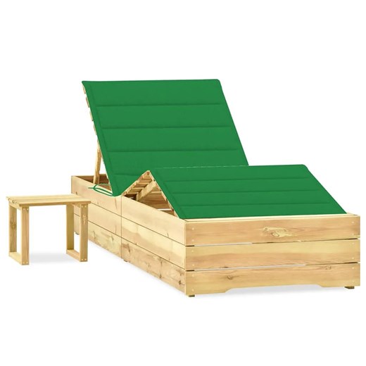 Regulowany leżak w zestawie z poduszką i stolikiem zielony - Mitros ze sklepu Edinos.pl w kategorii Leżaki ogrodowe - zdjęcie 172404443