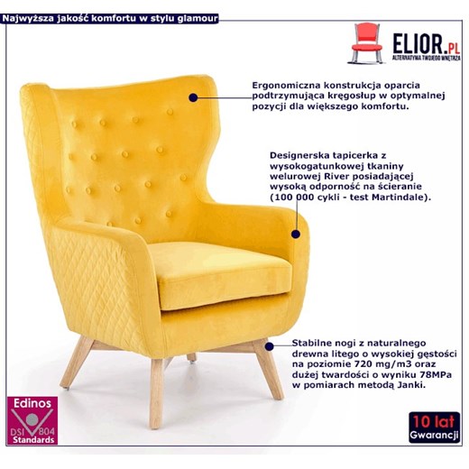Fotel uszak do czytania Lorice - żółty Elior One Size Edinos.pl