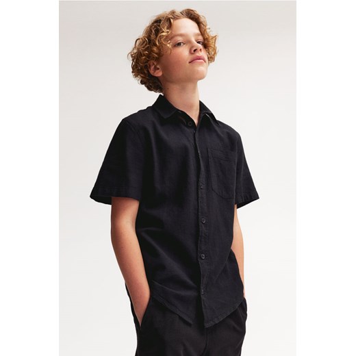 H & M - Koszula z domieszką lnu - Czarny ze sklepu H&M w kategorii Koszule chłopięce - zdjęcie 172405240
