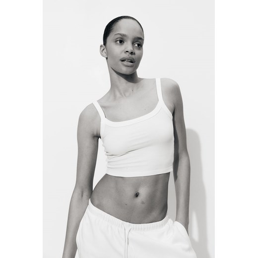 H & M - Krótki top na ramiączkach - Biały ze sklepu H&M w kategorii Bluzki damskie - zdjęcie 172405280
