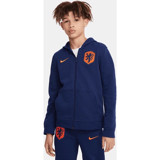 Dzianinowa bluza z kapturem i zamkiem na całej długości dla dużych dzieci (chłopców) Holandia - Niebieski ze sklepu Nike poland w kategorii Bluzy chłopięce - zdjęcie 172407233