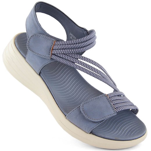 Sandały damskie komfortowe na rzepy z gumkami niebieskie eVento 7056 ze sklepu ButyModne.pl w kategorii Sandały damskie - zdjęcie 172407790