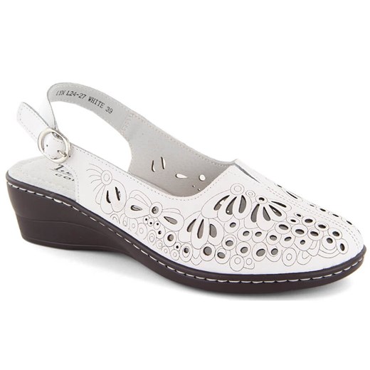 Skórzane komfortowe sandały damskie pełne ażurowe białe T.Sokolski L24-27 ze sklepu ButyModne.pl w kategorii Sandały damskie - zdjęcie 172407792